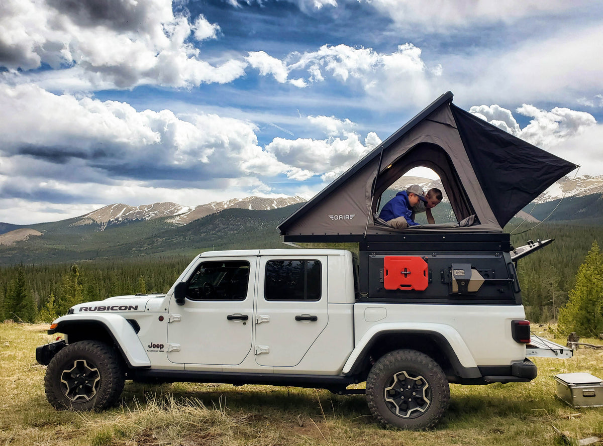 GAIA Truck Camper 2020+ Jeep Gladiator Fully Welded Stainless Steel Truck Cap with Rooftop Tent